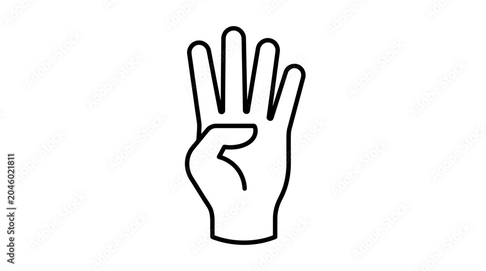 Fototapeta premium Hand showing four fingers gesture line icon.