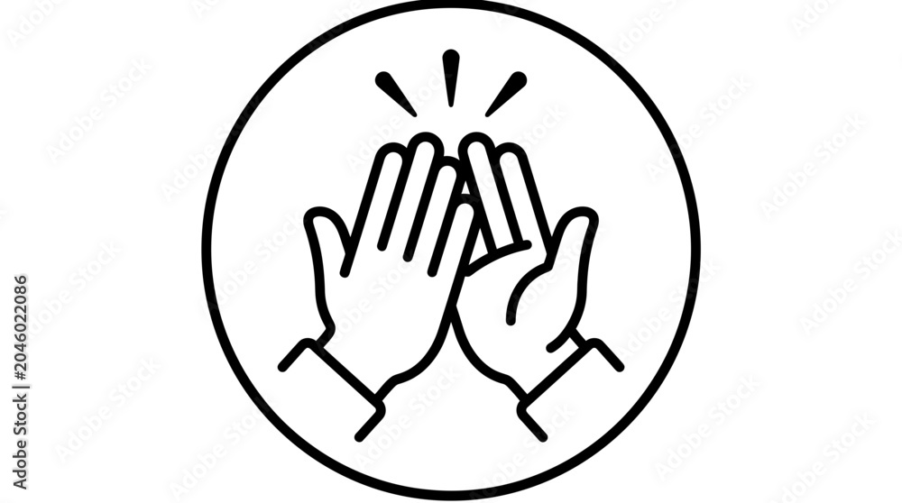 Obraz premium High five hand gesture line art icon in circle.