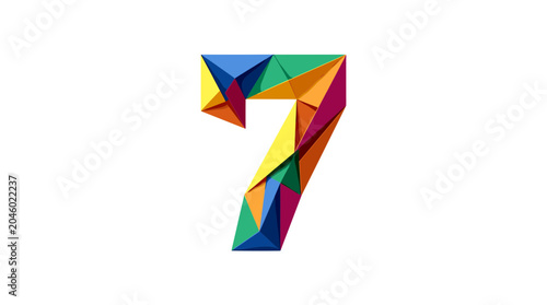 Vibrant and dynamic geometric number seven illustration, a modern digital design crafted with an array of colorful polygonal shapes, representing innovation and creativity