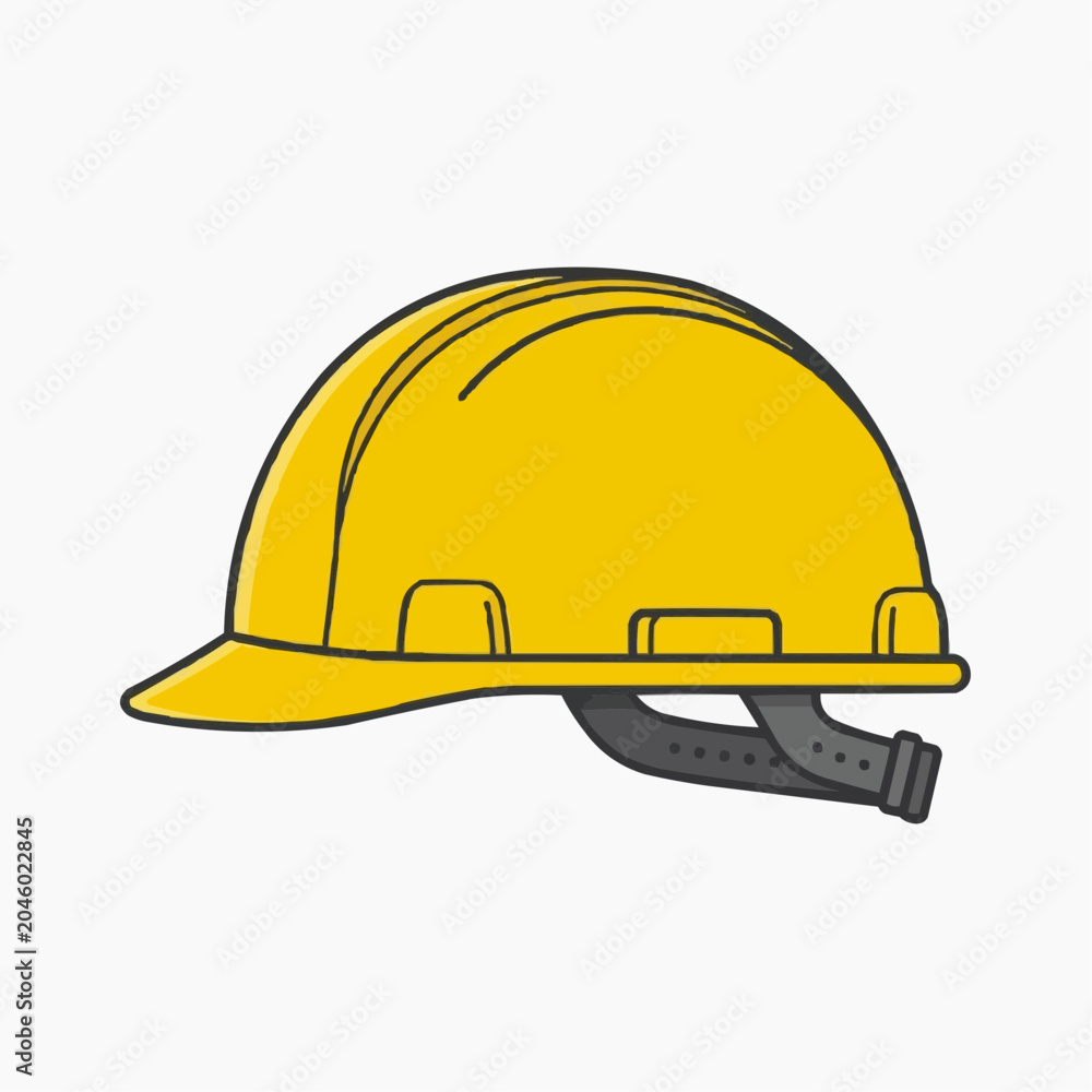 Fototapeta premium A yellow hard hat with a gray chin strap on a white background
