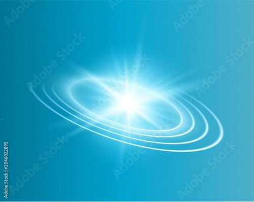Cyan Galaxy Orbit with Glowing Cosmic Ring and Radiant Light Vector Design