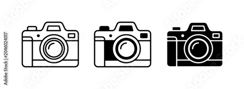 Fotografía Three Camera Icons, Vector Graphics, Photography Equipment, Digital Imaging Tool