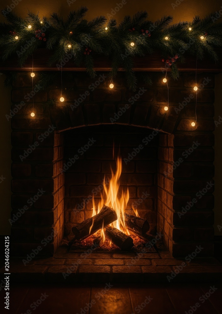 Obraz premium Cozy fireplace with festive decor.