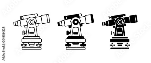 Surveying Theodolite Icons, Survey Equipment Vector Set, Scientific Instrument Graphics