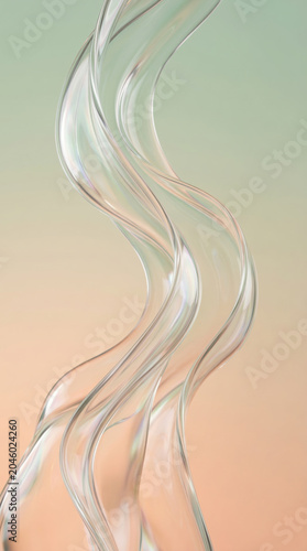 Vertical Abstract Translucent Liquid Glass Waves Over Pastel Gradient Background For Design