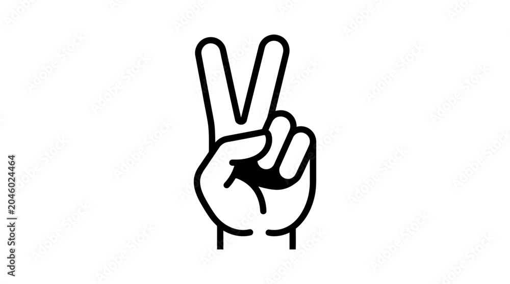 Fototapeta premium Minimalist line art peace sign victory hand gesture icon.