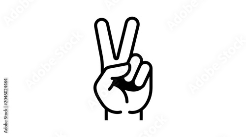 Photos Minimalist line art peace sign victory hand gesture icon.