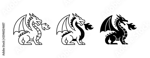 Photos Dragon Icons, Mythical Creature Vector Art, Fire Breathing Fantasy Beasts, Set o