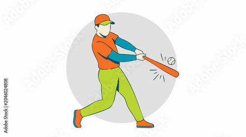 Cuadro en lienzo Baseball player hitting a ball with a bat, sport illustration