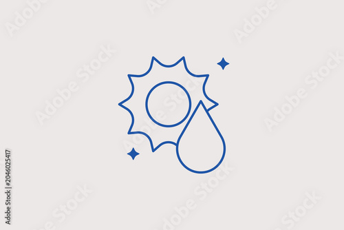 Fotografie Hot sun near large water drop line icon for weather climate for agricultural irrigation planning