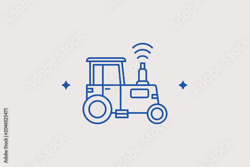 Quadro em tela Autonomous smart tractor vehicle line icon for field cultivating for modern agricultural machinery retail
