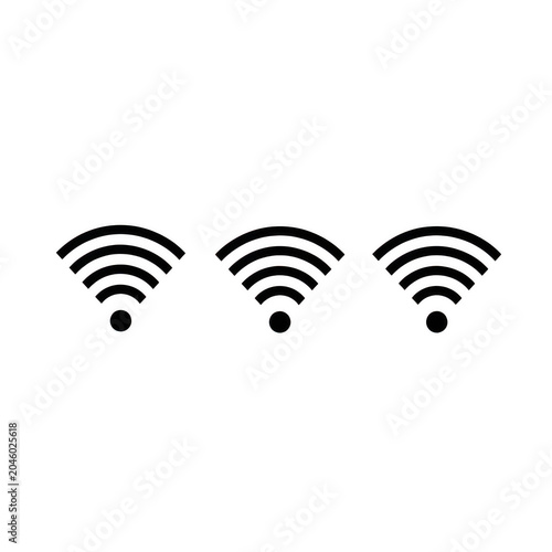 Three black wi-fi signal icons with increasing strength