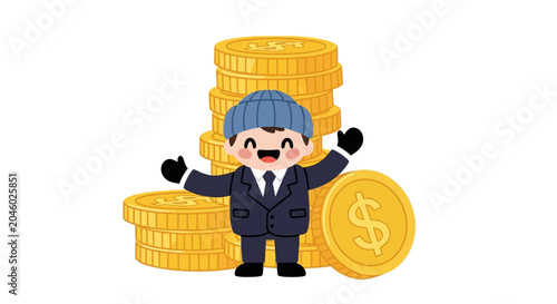 Photos Businessman Surrounded By Gold Coins Vector Illustration