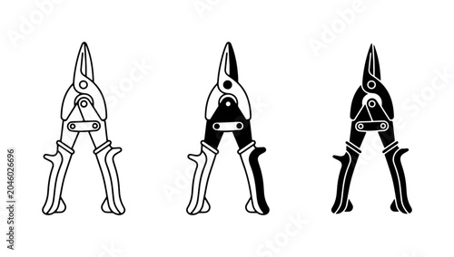 Foto Tin Snips, Aviation Snips, Metal Shears: Industrial Cutting Tools Vector Set