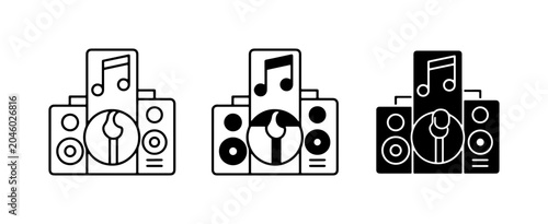 Foto Music System Icons, Audio Equipment Vector Set, Sound Technology Graphics