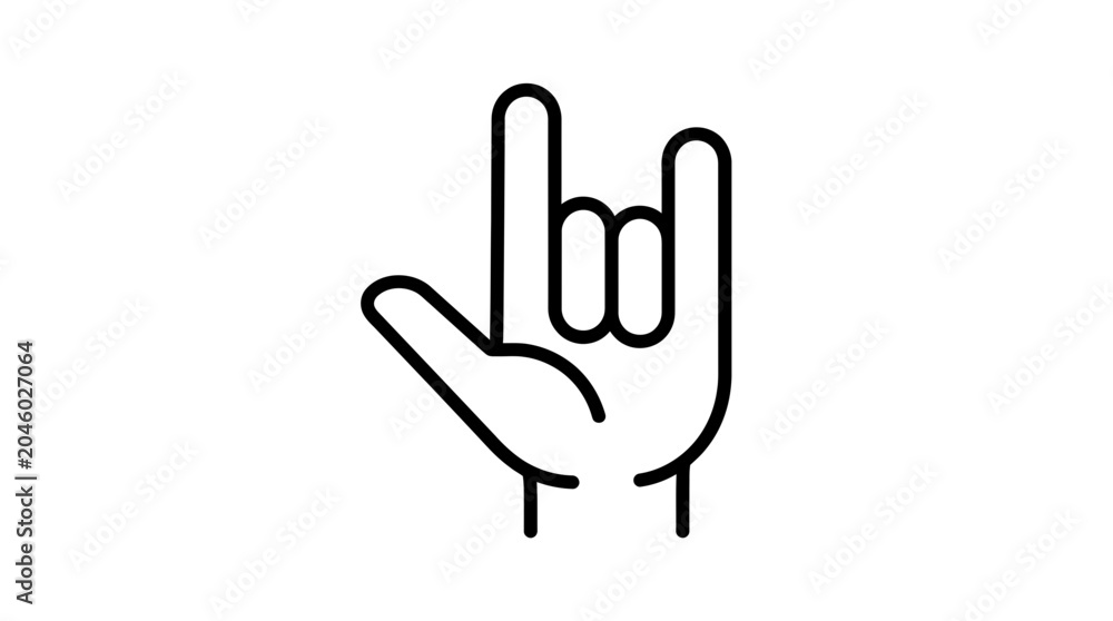 Fototapeta premium Rock on heavy metal hand sign line icon.