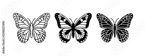 Bild auf Leinwand Butterfly Silhouettes, Insect Vector Icons, Delicate Wing Patterns, Nature Graph