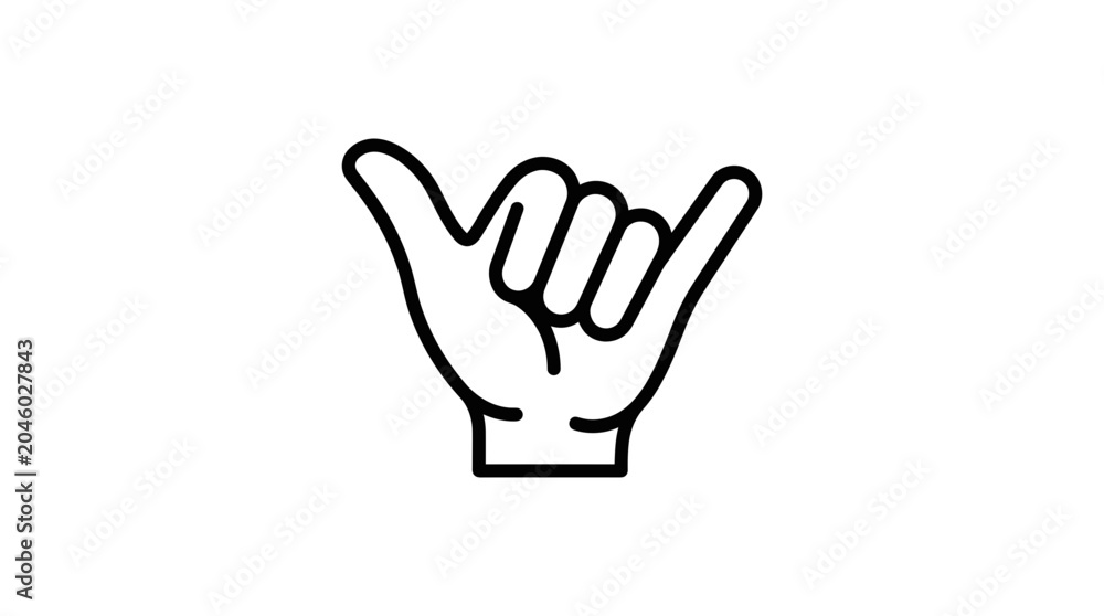 Obraz premium Shaka or hang loose hand gesture linear icon.