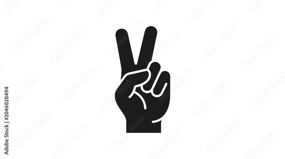 Obraz premium Solid black hand showing victory or peace gesture.