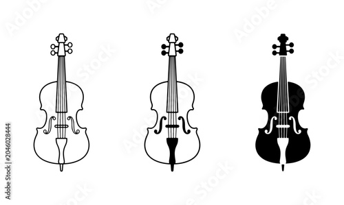 Foto Vector Set of Three Violins, Classical String Instruments, Music Icons, Black an