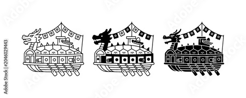 Foto Dragon Boat Festival Icons, Traditional Asian Watercraft Vector Graphics, Festiv
