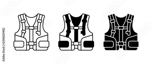 Photography Life Vest Icons, Safety Gear Set, Buoyancy Aid Vector Graphics