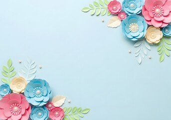 Elegant Pastel Paper Cut Floral Arrangement on Light Blue Background
