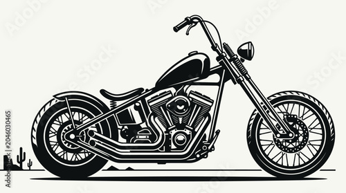 Cuadro en lienzo A black and white illustration of a chopper motorcycle.
