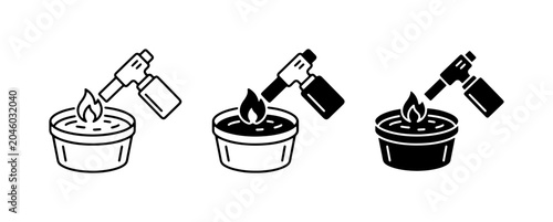 Bild auf Leinwand Blow Torch Flame, Laboratory Burner, Scientific Equipment Icons Set
