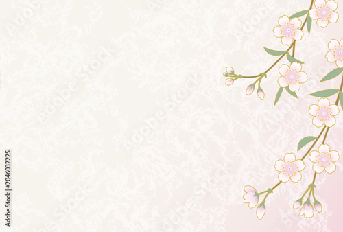 Weeping Cherry Blossom Background with Soft Pink Japanese Paper Texture