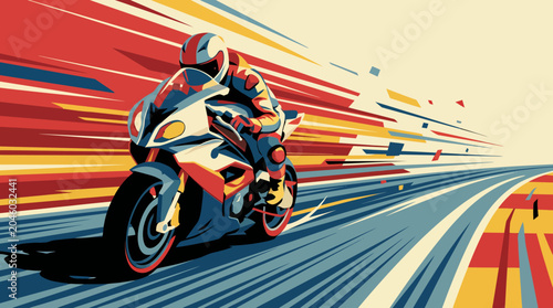 Motorcycle rider speeding on a racing track.