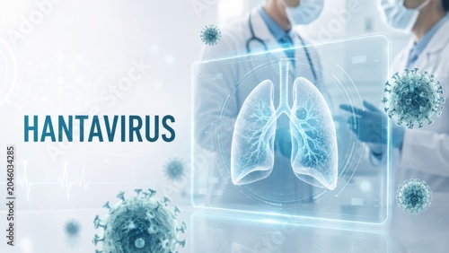 Hantavirus outbreak concept with lungs and doctors, medical background