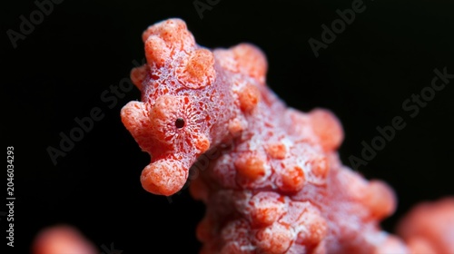 Orange Pygmy Seahorse Macro Portrait on Dark Underwater Background