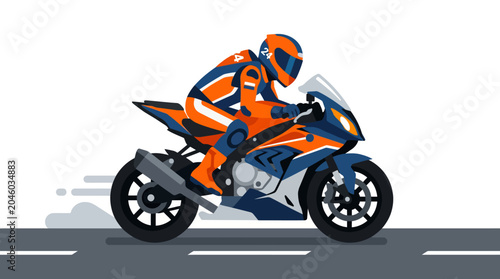 Fotografía Motorcycle rider in motion on road.