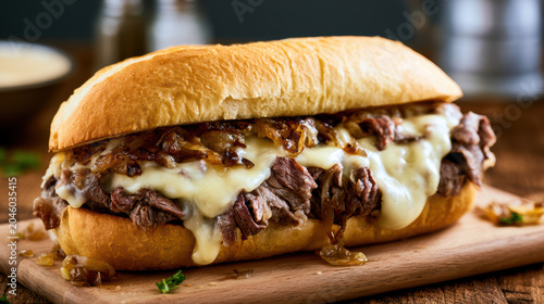 delicious premium philly cheesesteak food photography high fidelity