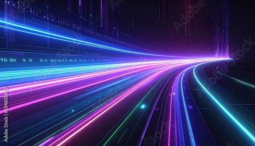 Abstract Neon Speed Lines and Digital Data Flow in Pink, Blue, and Green