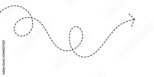 Abstract dotted arrow curving and looping gracefully across a white background, indicating direction and movement