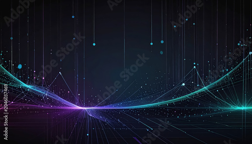 Abstract Digital Network Connection with Glowing Lines and Particles