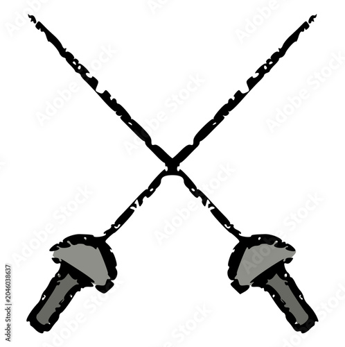 Canvas Print Fencing swords crayon wax doodle, rough textured hand drawn, crossed foils weapo