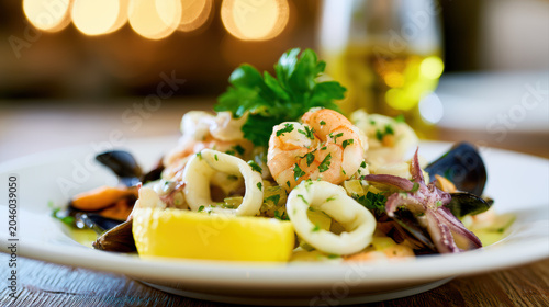 transparent italian seafood salad photography, insalata di mare