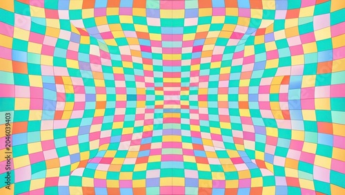Vibrant Pastel Checkerboard Pattern with a Dynamic, Curving, Three-Dimensional Illusion Creating an Eye-Catching Abstract Background
