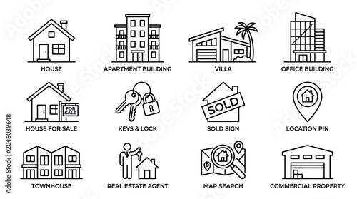 Foto Labeled real estate and property icon set.