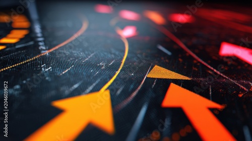 Dynamic arrow patterns illustrating growth trends in digital marketing abstract graphic modern design close-up view visual strategy