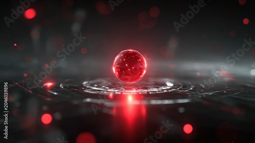 Dynamic red sphere in futuristic setting digital art abstract environment close-up view conceptual visuals