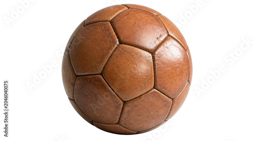 Vintage leather soccer ball centered on Transparent Background