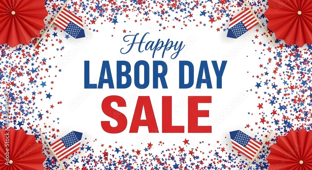 Obraz premium Happy labor day sale banner with confetti and flags