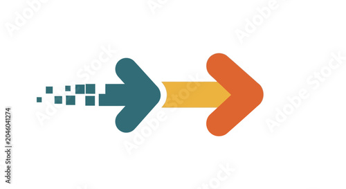 Colorful Motion Arrow Vector Illustration with Pixel Trail