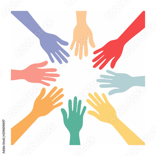 Diverse hands reaching together in unity