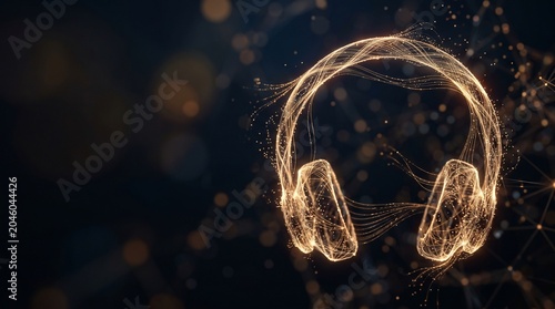 Abstract Glowing Headphones Concept With Digital Light Particles On Dark Background