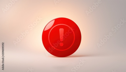 Attention mark minimal concept. Red alert button with exclamation mark symbol on a gradient background.